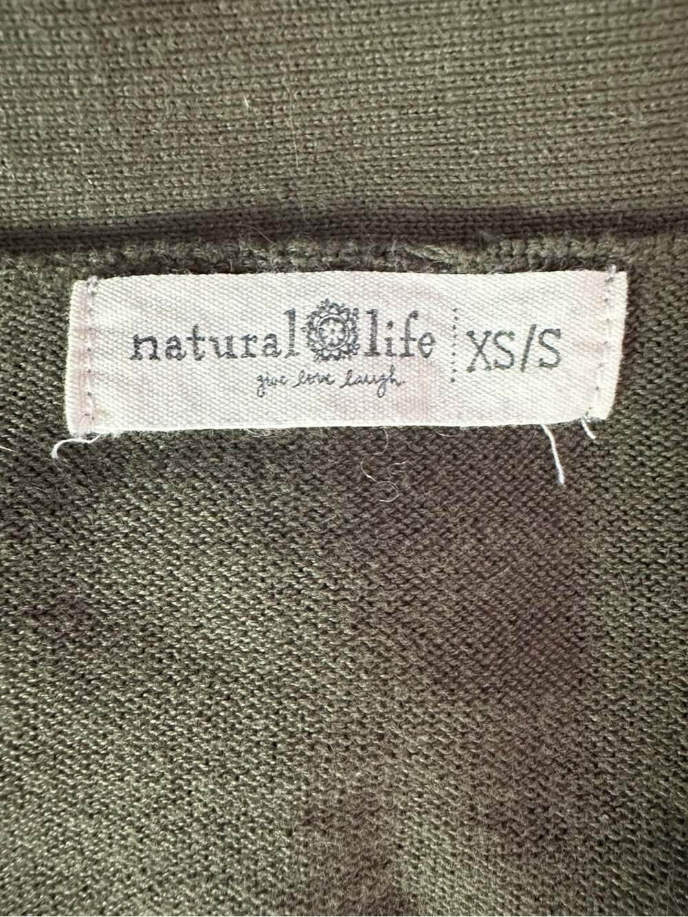 Natural Life Live Happy Olive Green Daisy Cardigan Sweater Oversized Small XS - Picture 9 of 12